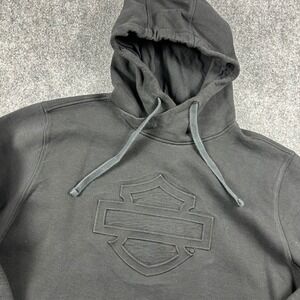 Harley Davidson Hoodie Mens 2XL Black Excellent Embossed Logo Slim Fit Pullover